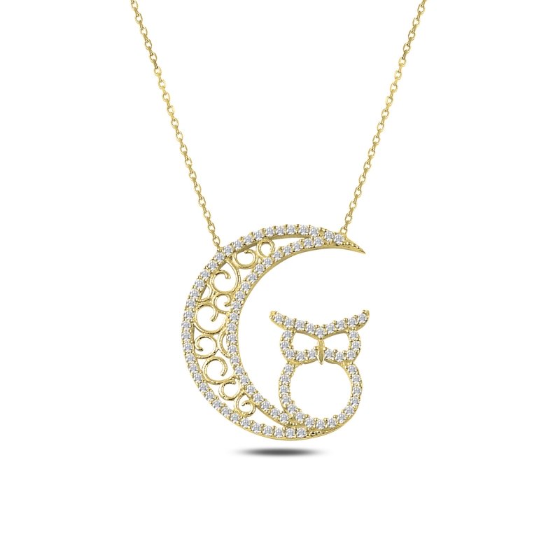 CZ Crescent & Owl Necklace - N88000
