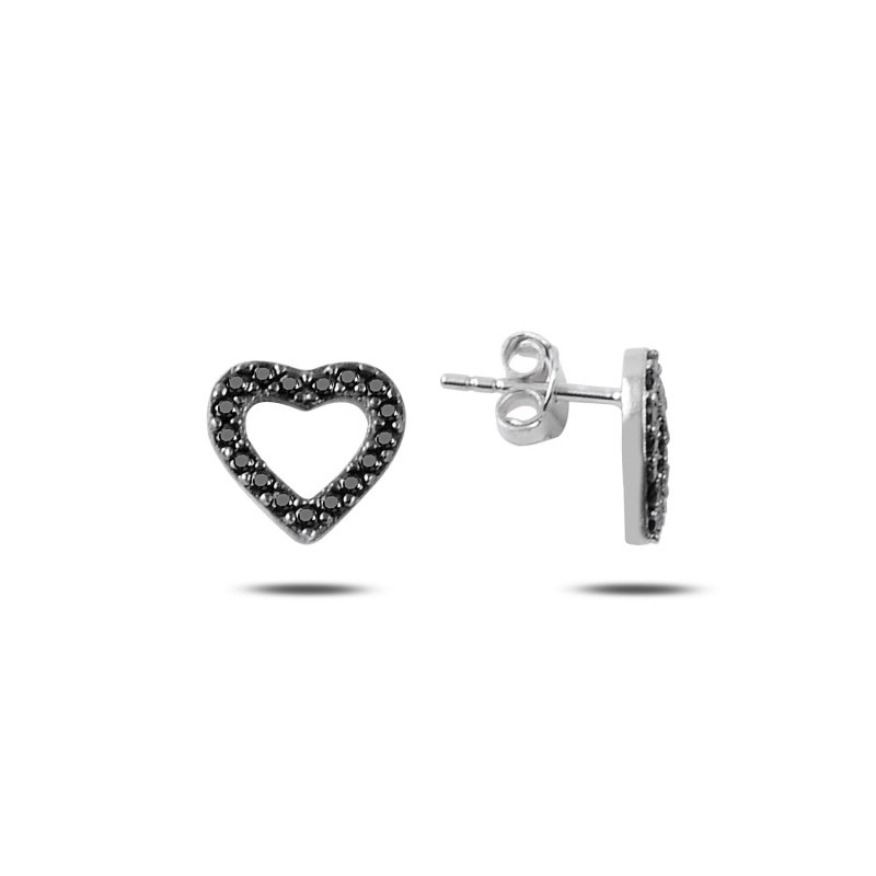 Heart Black CZ Stud Earrings - E88012