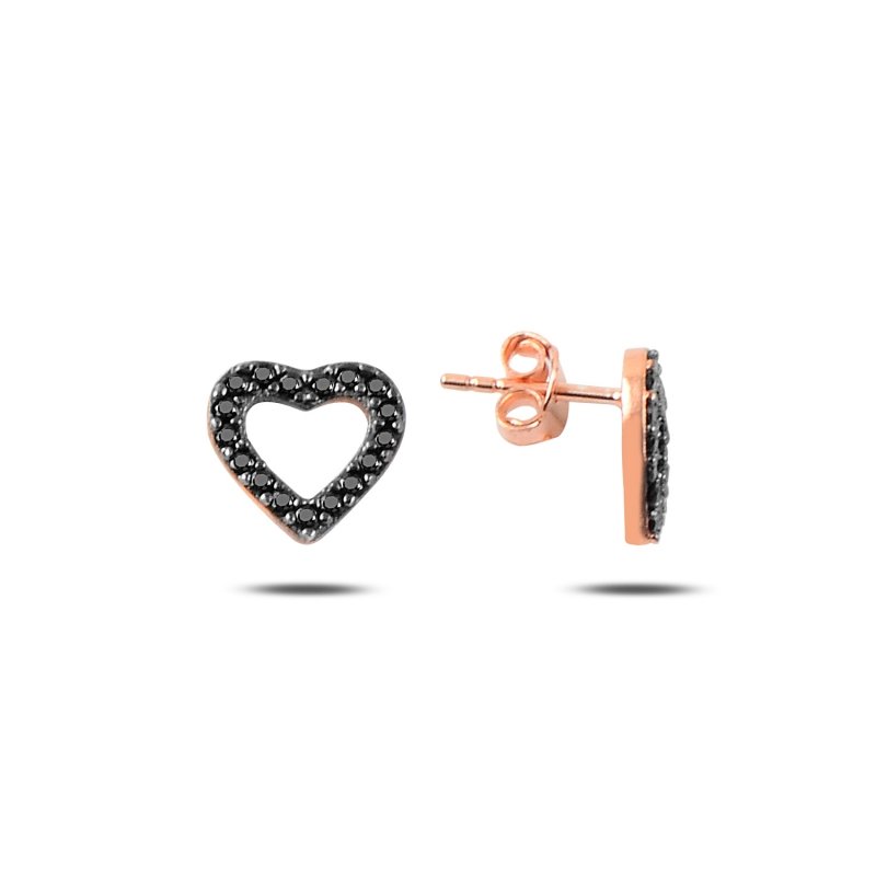 Heart Black CZ Stud Earrings - E88012