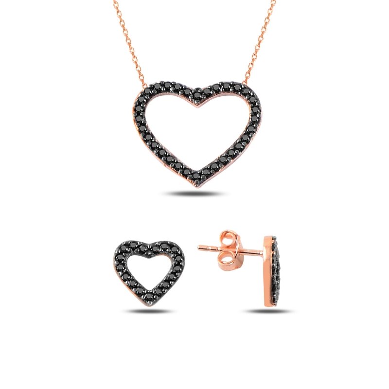 Black CZ Heart Set - S88013
