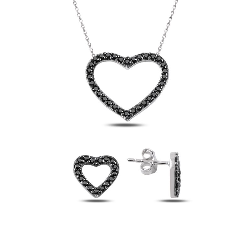 Siyah Zirkon Taşlı Kalp Set - S88013