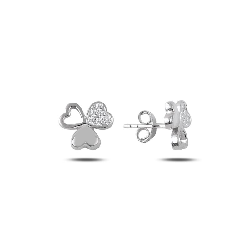 Heart In Clover CZ Stud Earrings - E88035