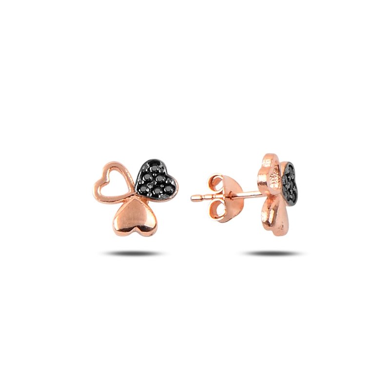 Hearts In Clover Black CZ Stud Earrings - E88037