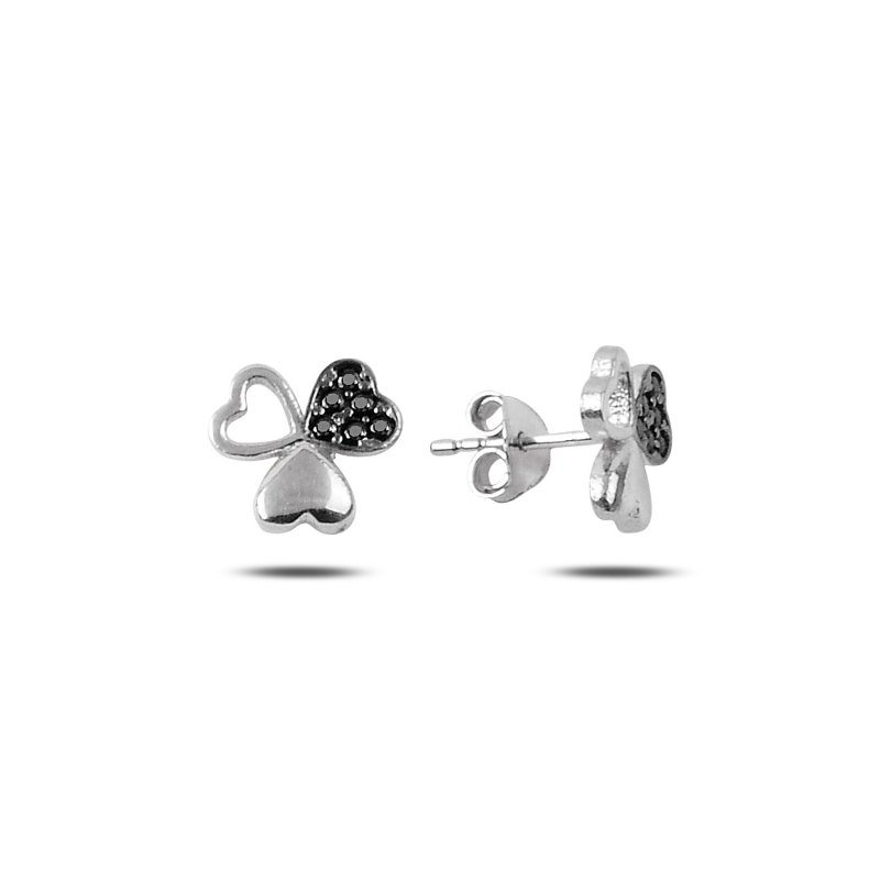 Hearts In Clover Black CZ Stud Earrings - E88037