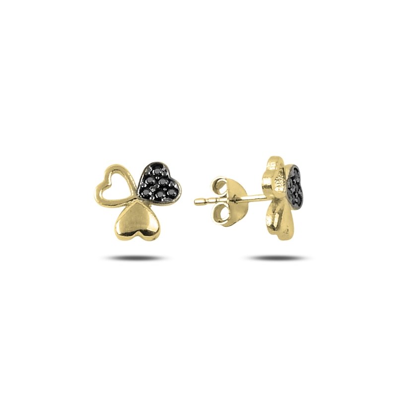 Hearts In Clover Black CZ Stud Earrings - E88037