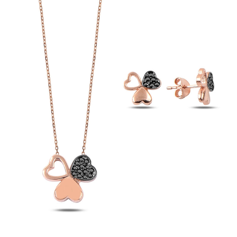 Hearts in Clover Black CZ Set - S88038