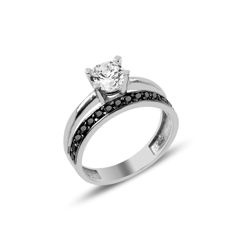 CZ Single Row Half Eternity & Solitaire Ring - R88053