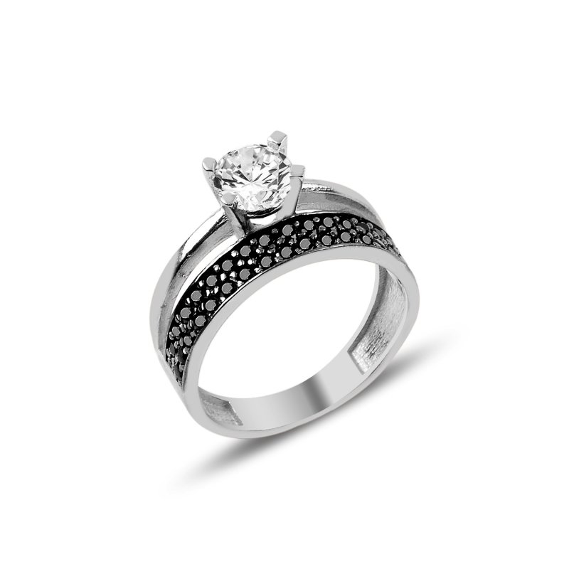 CZ Two Row Half Eternity & Solitaire Ring - R88054