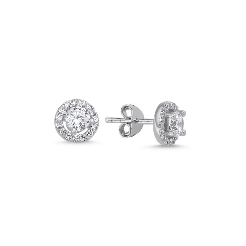 CZ Halo Solitaire Stud Earrings - E88080