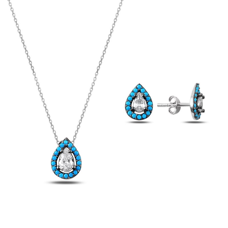 Teardrop Nano Turquoise Halo Set - S88083