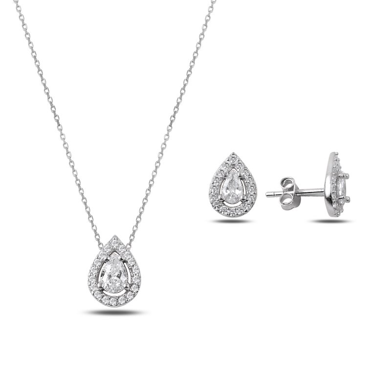 Teardrop Halo Solitaire CZ Set - S88087