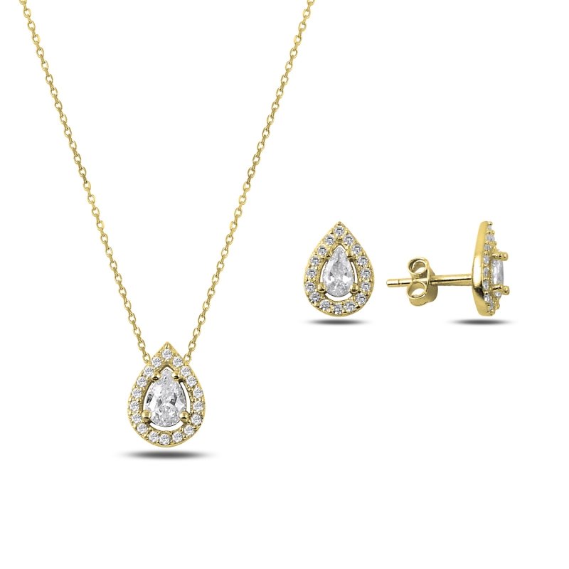 Teardrop Halo Solitaire CZ Set - S88087