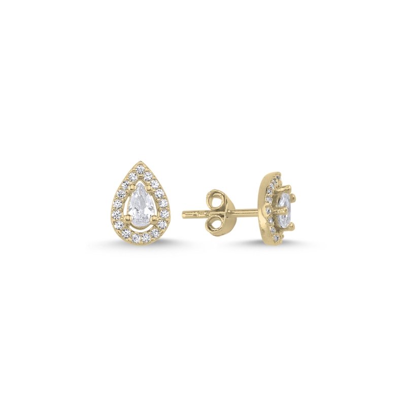 Halo Teardrop CZ Solitaire Stud Earrings - E88088