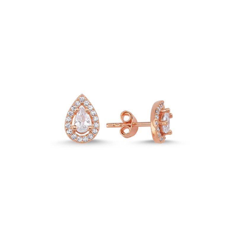 Halo Teardrop CZ Solitaire Stud Earrings - E88088