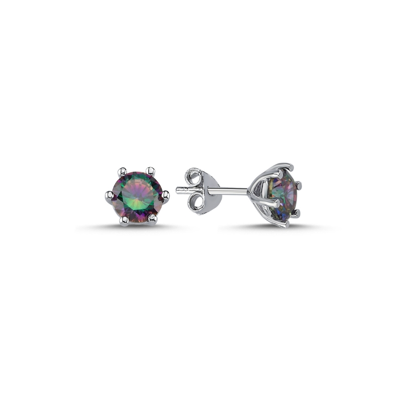 Solitaire 6mm Mystic Topaz CZ Stud Earrings - E88245