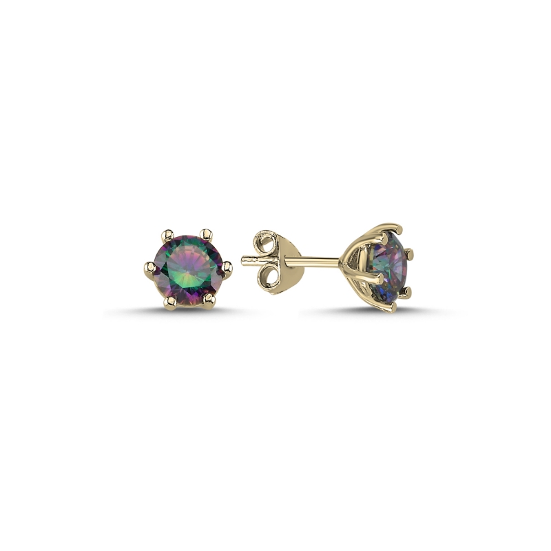 Solitaire 6mm Mystic Topaz CZ Stud Earrings - E88245