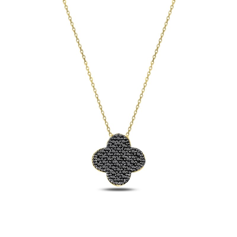 Black CZ Quatrefoil Necklace - N88247