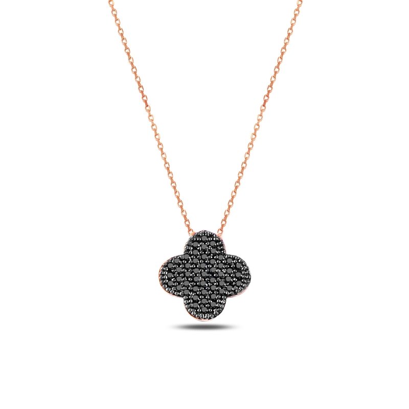 Black CZ Quatrefoil Necklace - N88247