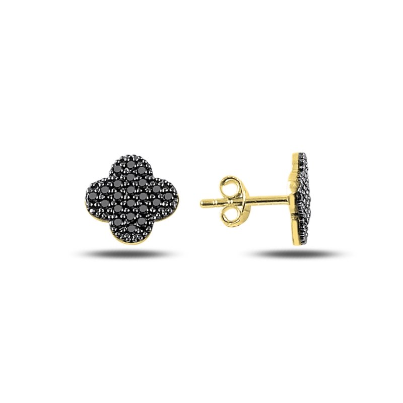 Quatrefoil Black CZ Stud Earrings - E88248