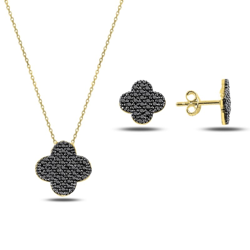 Black CZ Quatrefoil Set - S88249