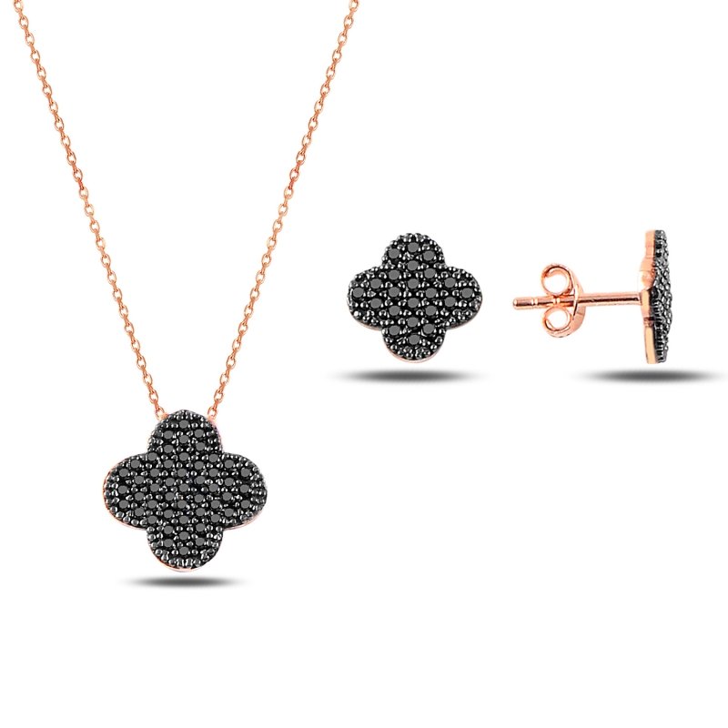 Siyah Zirkon Taşlı Yonca Set - S88249