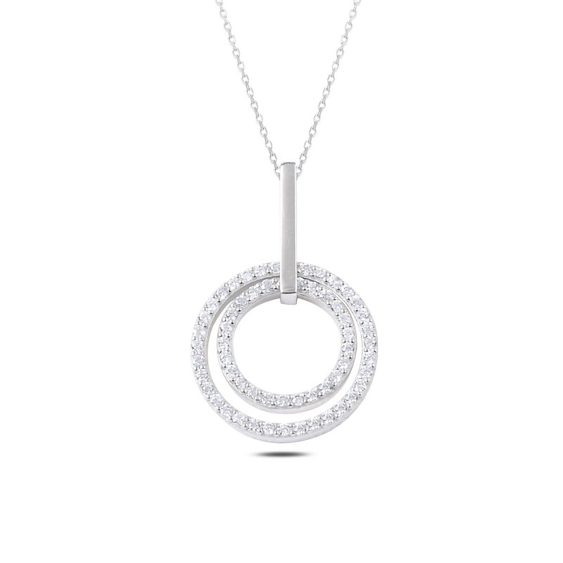 Hareketli Çift Çember Zirkon Taşlı Kolye - N88448