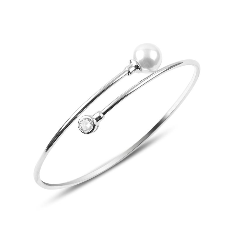 Pearl & CZ Plain Bangle - BN88502