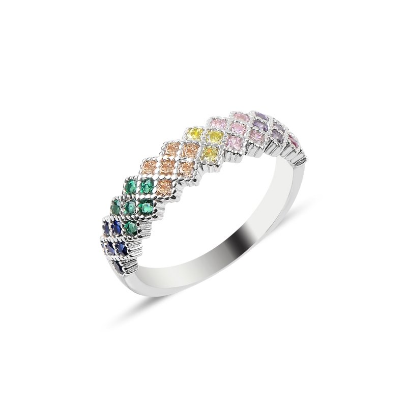 3 Row Mix CZ Half Eternity Ring - R88536
