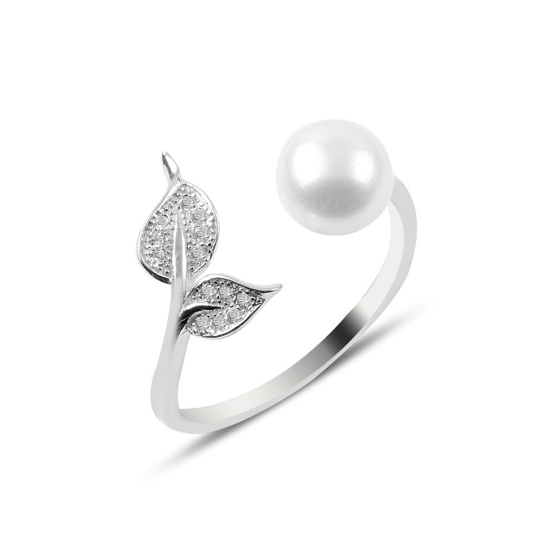 Pearl & CZ Leaf Adjustable Size Ring - R88569