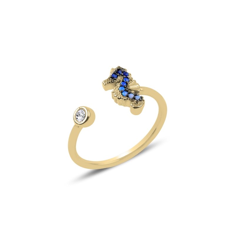 Nano Shades of Blue Adjustable Size Seahorse Ring - R88607