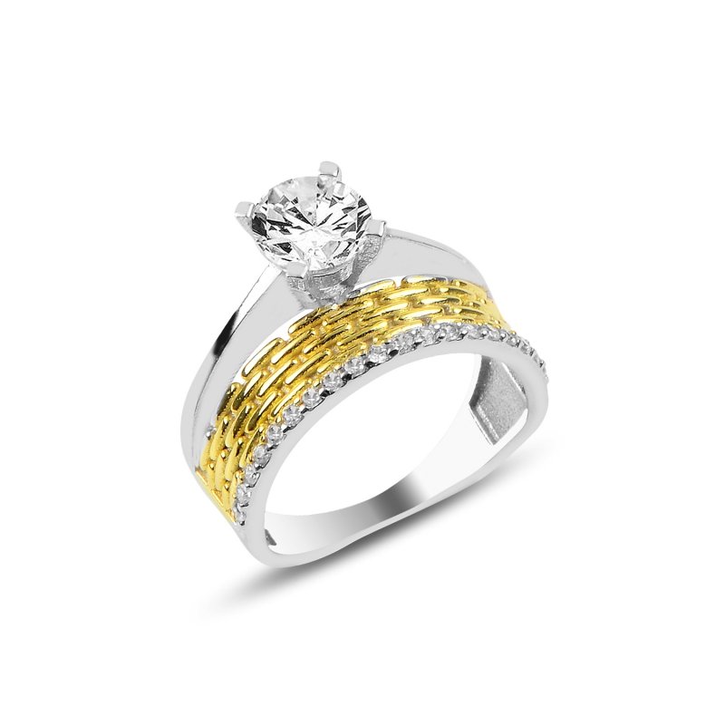 CZ Half Eternity & Solitaire Ring - R89084