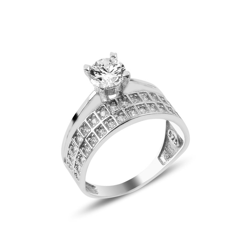 2 Row CZ Half Eternity & Solitaire Ring - R89090