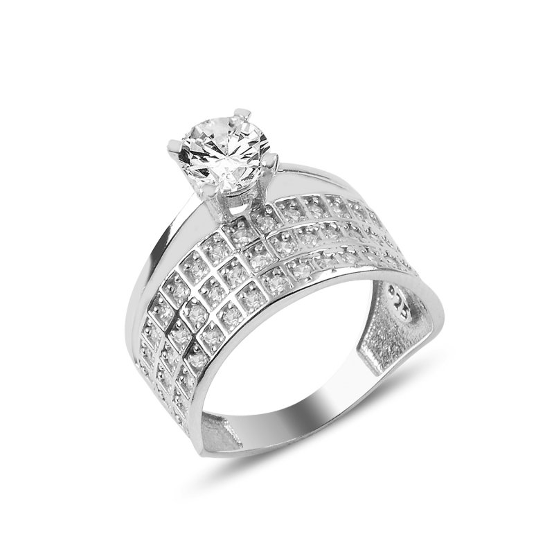 3 Row CZ Half Eternity & Solitaire Ring - R89091