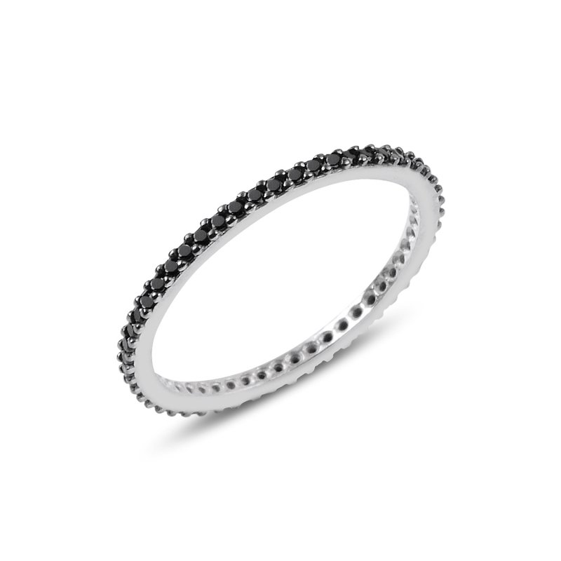 Single Row Black CZ Thin Eternity Ring - R89140