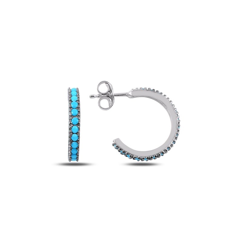 15mm Turquoise CZ Single Row Eternity Hoop Earrings - E89165