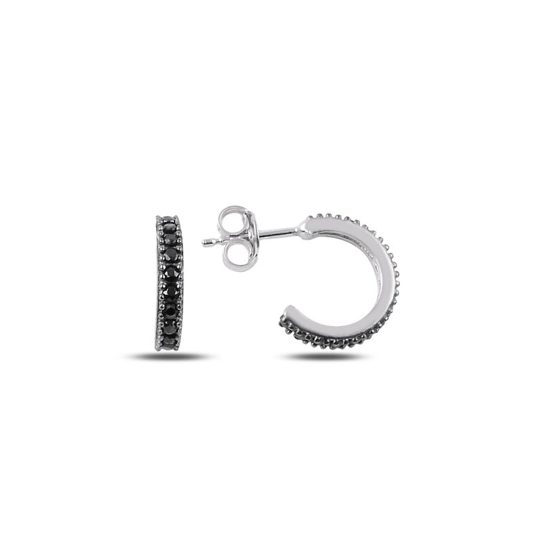 12mm Black CZ Single Row Eternity Hoop Earrings - E89179
