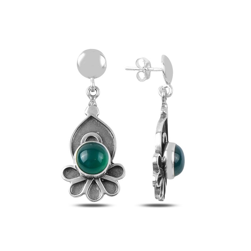 Green Agate Stone Handmade Earrings - E89192