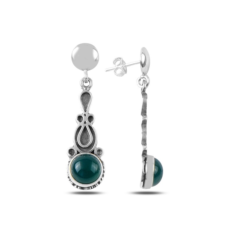 Green Agate Stone Handmade Earrings - E89206