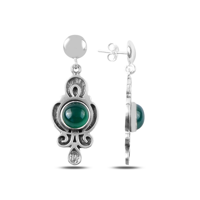Green Agate Stone Handmade Earrings - E89221