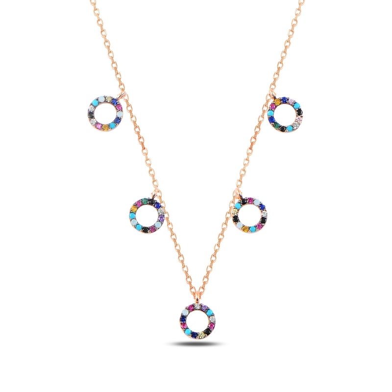 Mix CZ Circles Dangle Charm Necklace - N89276