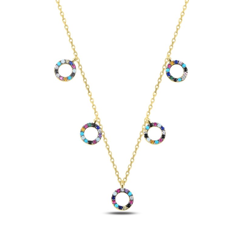 Mix CZ Circles Dangle Charm Necklace - N89276