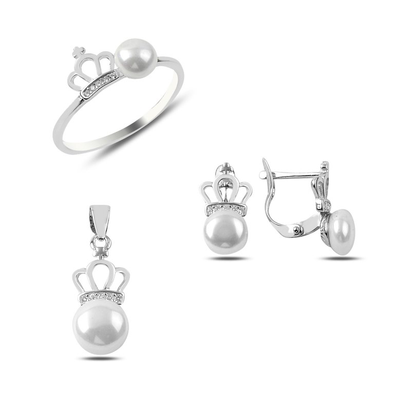 Pearl & CZ Tiara Set - S89446