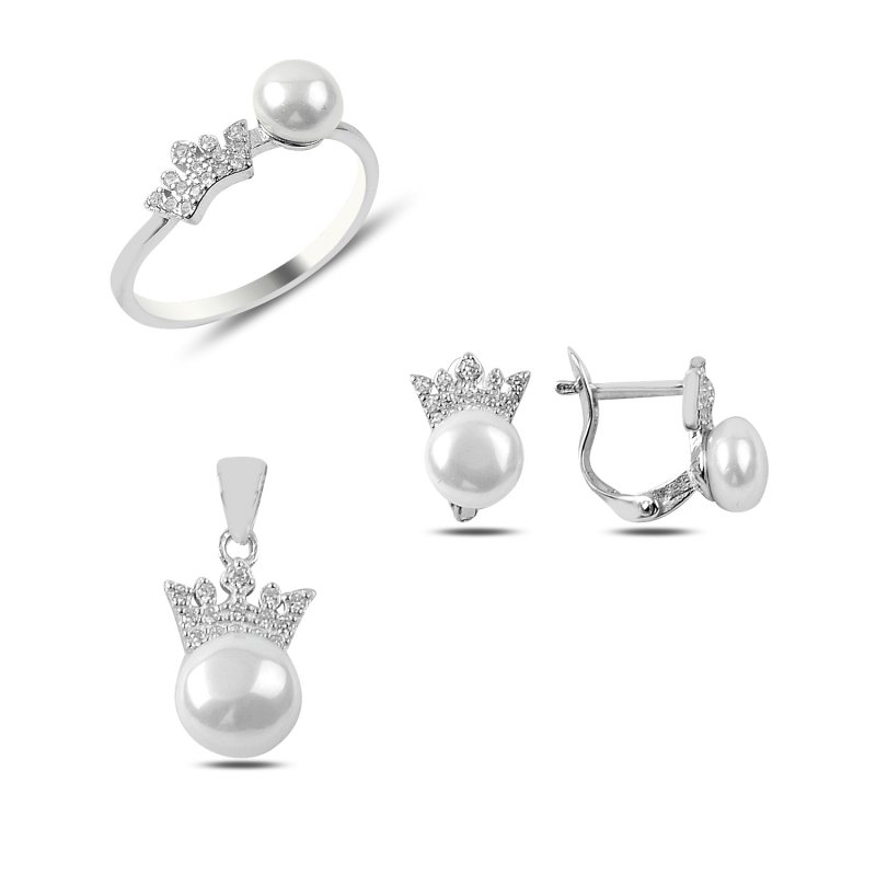 Pearl & CZ Tiara Set - S89447