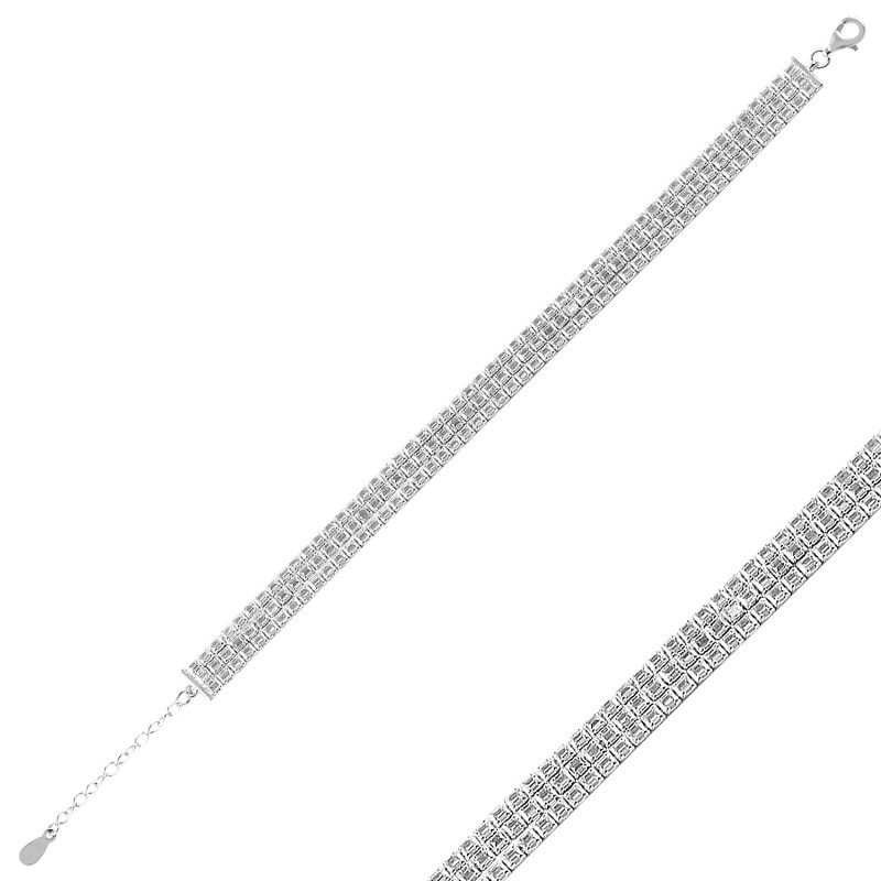 3 Line Baguette CZ Tennis Bracelet - B89523