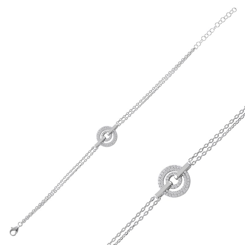 Movable Double Hoop Bracelet with CZ - B89614