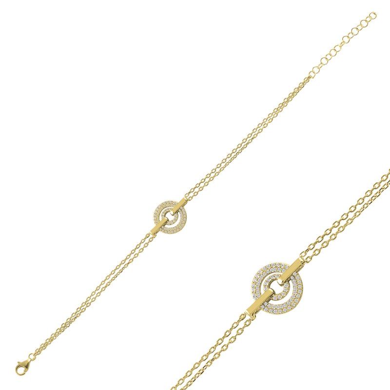Movable Double Hoop Bracelet with CZ - B89614
