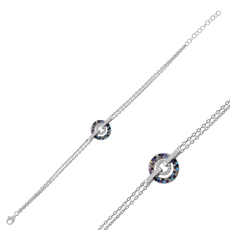 Movable Double Hoop Bracelet with CZ - B89615