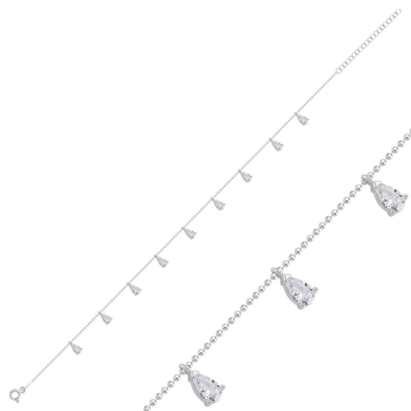 Teardrop CZ Dangle Charm Anklet - ANK89628