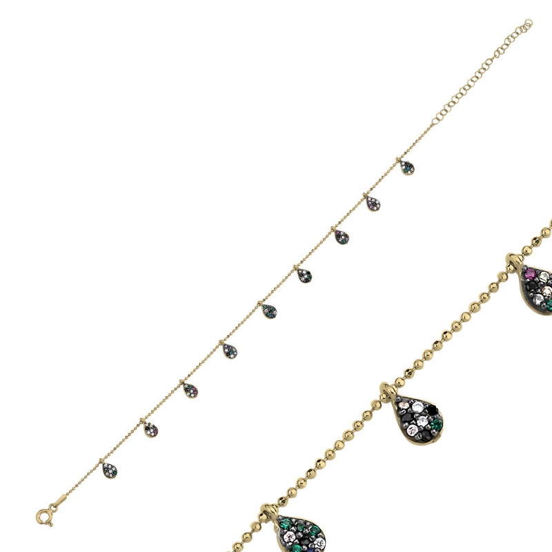 Mixed Color CZ Dangle Charm Anklet - ANK89629