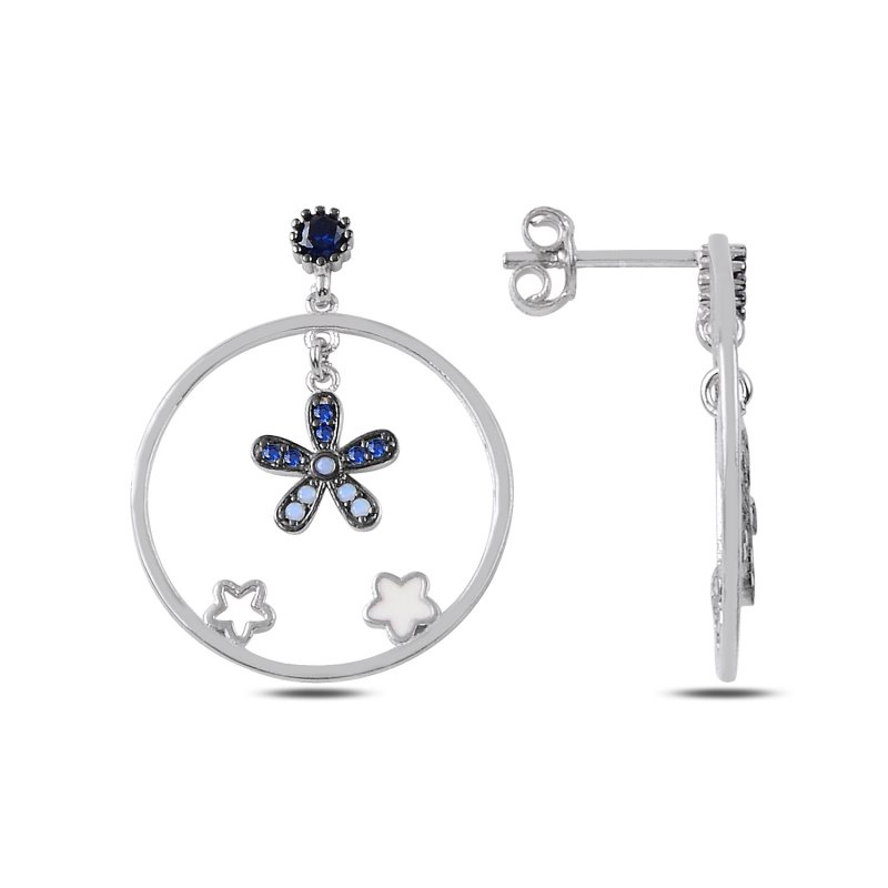 CZ & Enamel Daisy Hoop Drop Earrings - E89663